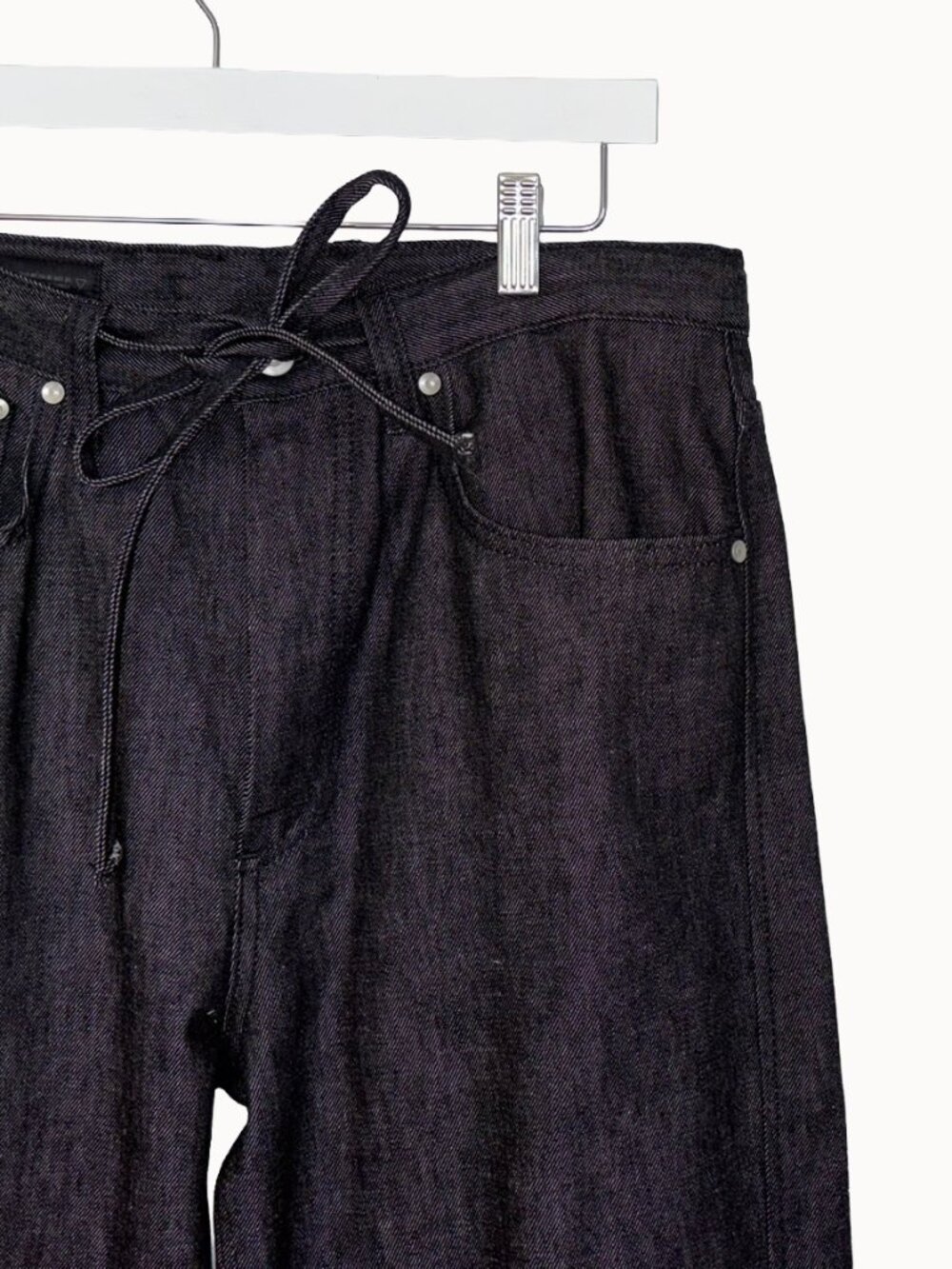 Zara Men Black Denim Wide Leg Tie Front Jeans - Size 31